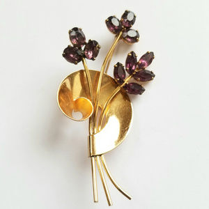 Coro Sterling Amethyst Rhinestone Floral Brooch